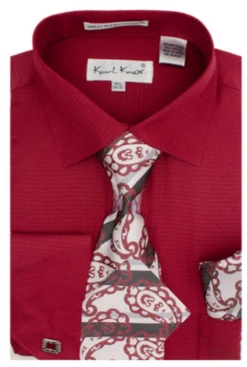 Karl Knox Men's French Cuff Shirt Set - Hollow Jacquard -Stylish Men's Formal Wear sx4448wine