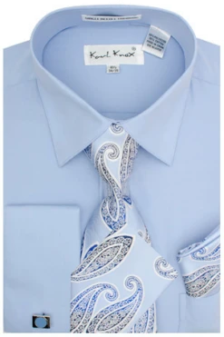 Karl Knox Men's French Cuff Shirt Set - Gradient Jacquard -Stylish Men's Formal Wear sx4450 ltblue 1