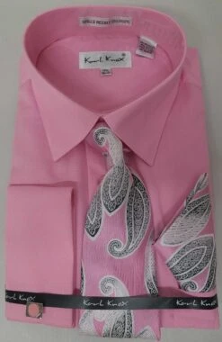 Karl Knox Men's French Cuff Shirt Set - Gradient Jacquard -Stylish Men's Formal Wear sx4450 pink 9