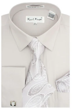 Karl Knox Men's French Cuff Shirt Set - Gradient Jacquard -Stylish Men's Formal Wear sx4450 silver