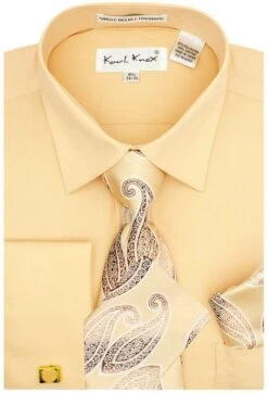 Karl Knox Men's French Cuff Shirt Set - Gradient Jacquard -Stylish Men's Formal Wear sx4450 tan 9 opt
