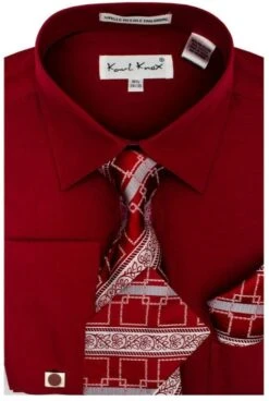 Karl Knox Men's French Cuff Shirt Set - Layered Cubic Design -Stylish Men's Formal Wear sx4451 wine opt