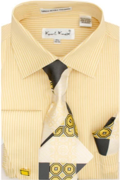 Karl Knox Men's French Cuff Shirt Set - Triple Pattern Checker