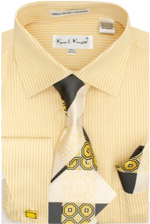 Karl Knox Men's French Cuff Shirt Set - Triple Pattern Checker 3 Karl Knox Men's French Cuff Shirt Set - Triple Pattern Checker