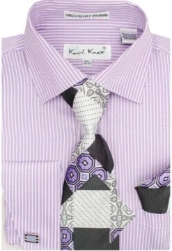 Karl Knox Men's French Cuff Shirt Set - Triple Pattern Checker 12 Karl Knox Men's French Cuff Shirt Set - Triple Pattern Checker -Stylish Men's Formal Wear sx4454lilac opt