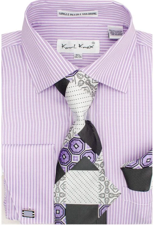 Karl Knox Men's French Cuff Shirt Set - Triple Pattern Checker 7 Karl Knox Men's French Cuff Shirt Set - Triple Pattern Checker - Image 5