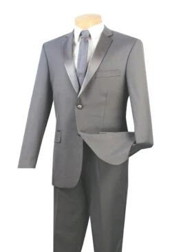 Vinci Men's 2 Piece Wool Feel Slim Fit Tuxedo - 2 Button -Stylish Men's Formal Wear t sc900 gray 4