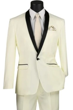 Vinci Men's 2 Piece Wool Feel Slim Fit Tuxedo - Shawl Collar 13 Vinci Men's 2 Piece Wool Feel Slim Fit Tuxedo - Shawl Collar -Stylish Men's Formal Wear t ss ivory