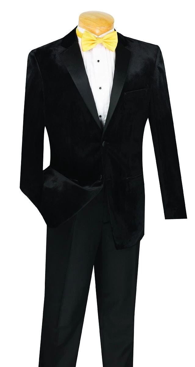 Vinci Men's 2 Piece Wool Feel Slim Fit Tuxedo - Velvet Jacket