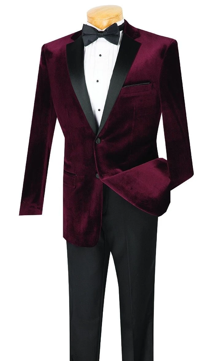 Vinci Men's 2 Piece Wool Feel Slim Fit Tuxedo - Velvet Jacket 4 Vinci Men's 2 Piece Wool Feel Slim Fit Tuxedo - Velvet Jacket - Image 2