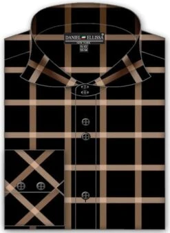 Daniel Ellissa Men's Fashion Dress Shirt - Bold Windowpane -Stylish Men's Formal Wear tan 5