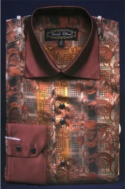 Daniel Ellissa Men's Fashion Dress Shirt - Tonal Stripe With Swirl -Stylish Men's Formal Wear tan 8