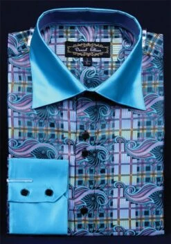Daniel Ellissa Men's Fashion Dress Shirt - Geometric With Swirl -Stylish Men's Formal Wear teal 4 1