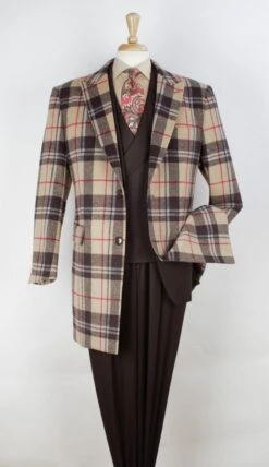 Veno Giovanni Men's 100% Wool 3/4 Length Length Top Coat - Single Breasted -Stylish Men's Formal Wear til72 1