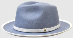 Bruno Capelo Men's Wool Hat - Crown Fedora -Stylish Men's Formal Wear toledo grey white
