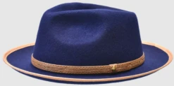 Bruno Capelo Men's Wool Hat - Crown Fedora -Stylish Men's Formal Wear toledo navy tan