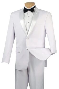 Vinci Men's 2 Piece Wool Feel Slim Fit Tuxedo - 2 Button -Stylish Men's Formal Wear tsc900 white