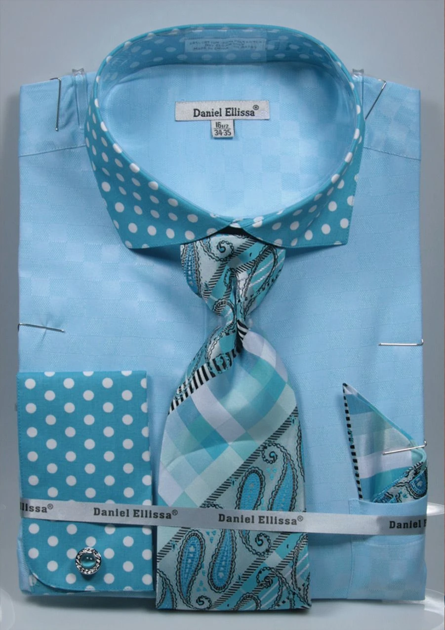 Daniel Ellissa Men's French Cuff Dress Shirt Set - Polka Dot 4 Daniel Ellissa Men's French Cuff Dress Shirt Set - Polka Dot - Image 2