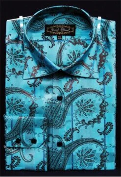 Daniel Ellissa Men's Fashion Dress Shirt - Abstract Flower Pattern -Stylish Men's Formal Wear turquoise 12 1