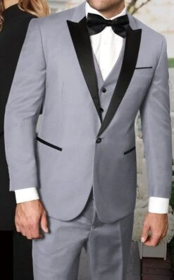 Statement Men's 3 Piece 100% Wool Tuxedo - Stylish Accents 12 Statement Men's 3 Piece 100% Wool Tuxedo - Stylish Accents -Stylish Men's Formal Wear tux pk grey