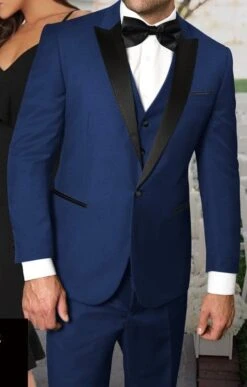 Statement Men's 3 Piece 100% Wool Tuxedo - Stylish Accents 14 Statement Men's 3 Piece 100% Wool Tuxedo - Stylish Accents -Stylish Men's Formal Wear tux pk sapphire