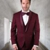 Statement Men's 3 Piece 100% Wool Tuxedo - Shawl Lapel 2 Statement Men's 3 Piece 100% Wool Tuxedo - Shawl Lapel -Stylish Men's Formal Wear tux sh burgundy 3 1