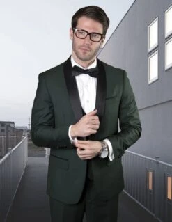 Statement Men's 3 Piece 100% Wool Tuxedo - Bold Colors -Stylish Men's Formal Wear tux sh hunter 4 1