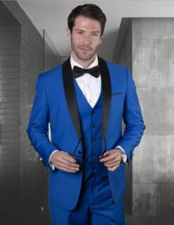 Statement Men's 3 Piece 100% Wool Tuxedo - Bold Colors -Stylish Men's Formal Wear tux sh royal 3 1