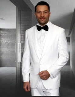 Statement Men's 3 Piece 100% Wool Tuxedo - Bold Colors -Stylish Men's Formal Wear tux sh white 3