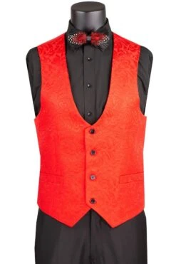 Vinci Men's 3 Piece Wool Feel Slim Fit Tuxedo - Jacquard Fabric 11 Vinci Men's 3 Piece Wool Feel Slim Fit Tuxedo - Jacquard Fabric -Stylish Men's Formal Wear tvsj 1 red vest