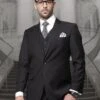 Statement Men's 3 Piece 100% Wool Fashion Suit - Solid Color -Stylish Men's Formal Wear tz 100 black