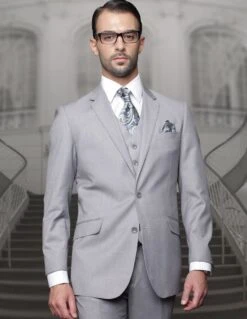 Statement Men's 3 Piece 100% Wool Fashion Suit - Solid Color 14 Statement Men's 3 Piece 100% Wool Fashion Suit - Solid Color -Stylish Men's Formal Wear tz 100 gray