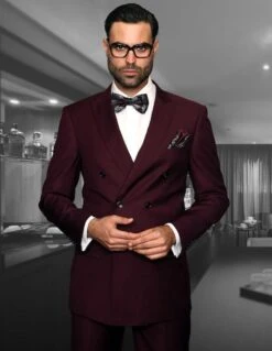 Statement Men's 2 Piece 100% Wool Fashion Suit - Solid Color -Stylish Men's Formal Wear tzd 100 burgundy 1 2