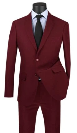 Vinci Men's 2 Piece Poplin Discount Suit - Slim Fit -Stylish Men's Formal Wear us 2pp burgundy web 17 1