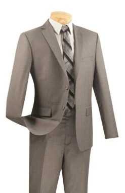 Vinci Men's 2 Piece Wool Feel Slim Fit Suit - Refined Solid -Stylish Men's Formal Wear us900 1 gray