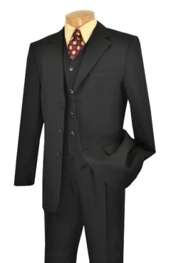 Vinci Men's 3 Piece Poplin Discount Suit - Solid Color No Vents -Stylish Men's Formal Wear v 3pp black 2 1
