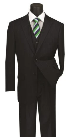 Vinci Men's 3 Piece Wool Feel Executive Suit - Pinstripe -Stylish Men's Formal Wear v2rs 7 navy copy
