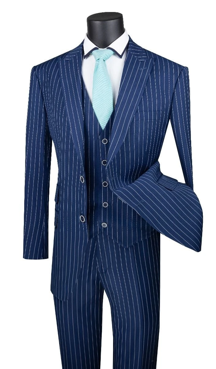 Vinci Men's 3 Piece Wool Feel Executive Suit - Vibrant Pinstripe 3 Vinci Men's 3 Piece Wool Feel Executive Suit - Vibrant Pinstripe