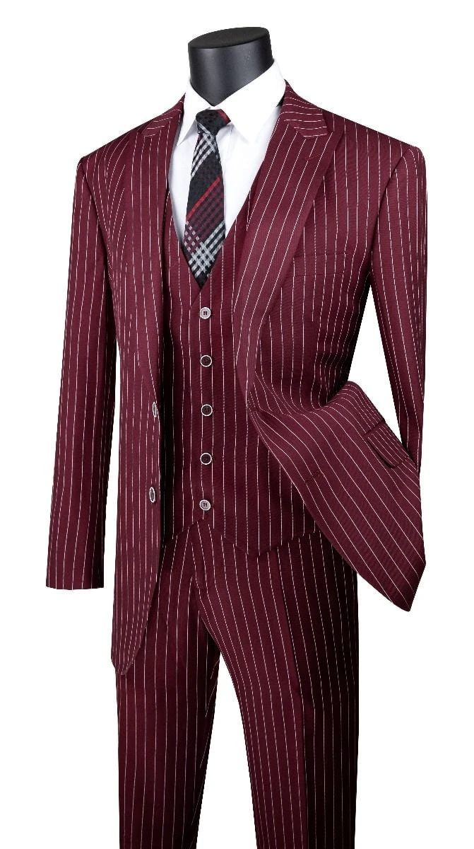Vinci Men's 3 Piece Wool Feel Executive Suit - Vibrant Pinstripe 4 Vinci Men's 3 Piece Wool Feel Executive Suit - Vibrant Pinstripe - Image 2