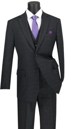 Vinci Men's 3 Piece Wool Feel Executive Suit - Windowpane