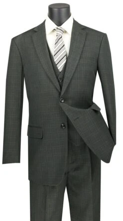 Vinci Men's 3 Piece Wool Feel Executive Suit - Windowpane -Stylish Men's Formal Wear v2rw 15 olive copy