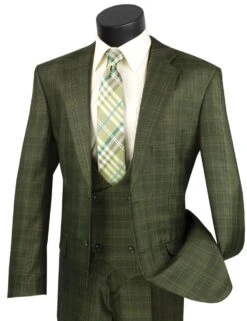 Vinci Men's 3 Piece Executive Suit - Glen Plaid