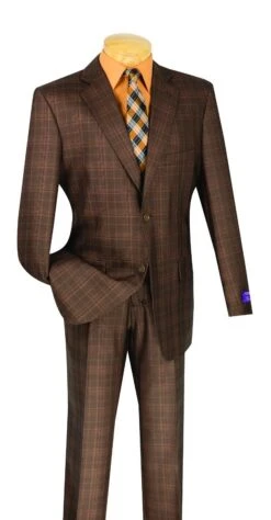 Vinci Men's 3 Piece Executive Suit - Classic Glen Plaid