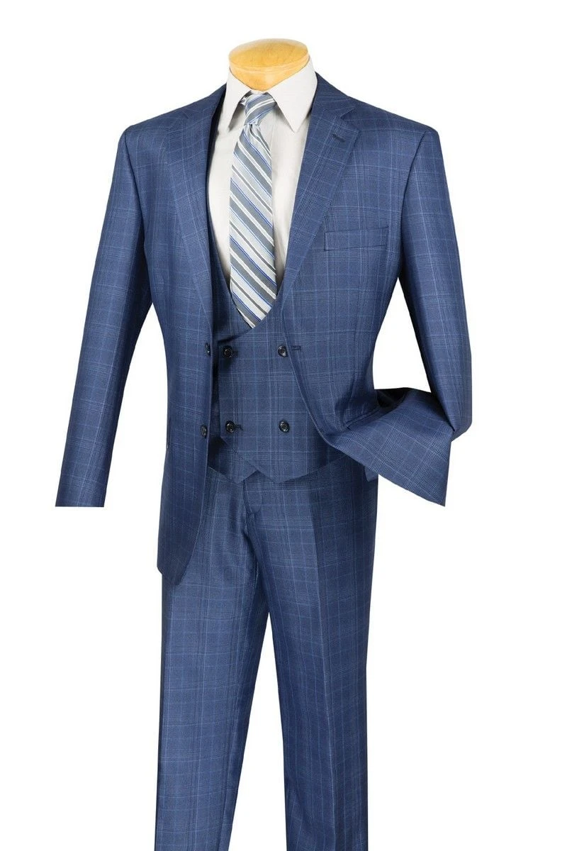 Vinci Men's 3 Piece Executive Suit - Classic Glen Plaid 7 Vinci Men's 3 Piece Executive Suit - Classic Glen Plaid - Image 5