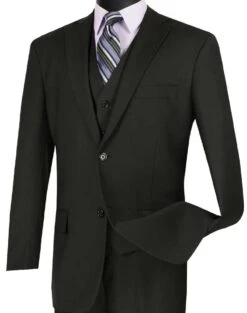 Vinci Men's 3 Piece Wool Feel Outlet Suit - Flat Front Pants 17 Vinci Men's 3 Piece Wool Feel Outlet Suit - Flat Front Pants -Stylish Men's Formal Wear v2tr black 1 7