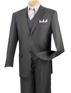 Vinci Men's 3 Piece Wool Feel Classic Suit - Extra Long Sizes -Stylish Men's Formal Wear v2tr medium gray1 1