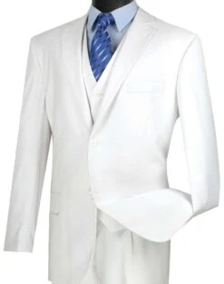 Vinci Men's 3 Piece Wool Feel Classic Suit - Big And Tall Sizes 18 Vinci Men's 3 Piece Wool Feel Classic Suit - Big And Tall Sizes -Stylish Men's Formal Wear v2tr white