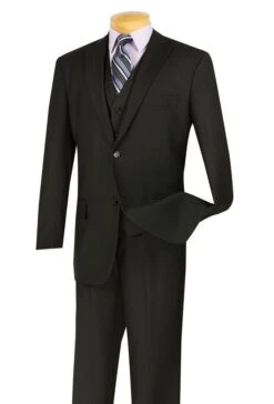 Vinci Men's 3 Piece Wool Feel Outlet Suit - Flat Front Pants 15 Vinci Men's 3 Piece Wool Feel Outlet Suit - Flat Front Pants -Stylish Men's Formal Wear v2tr black 35 1