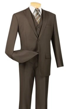 Vinci Men's 3 Piece Wool Feel Classic Suit - Flat Front Pants 15 Vinci Men's 3 Piece Wool Feel Classic Suit - Flat Front Pants -Stylish Men's Formal Wear v2tr brown