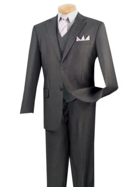 Vinci Men's 3 Piece Wool Feel Classic Suit - Flat Front Pants 18 Vinci Men's 3 Piece Wool Feel Classic Suit - Flat Front Pants -Stylish Men's Formal Wear v2tr heather gray 3